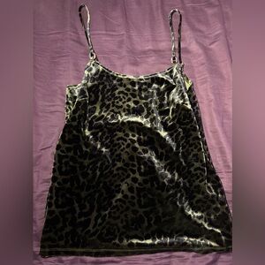 Tahari Vintage Deep Olive Green Leopard Cami • Size Small